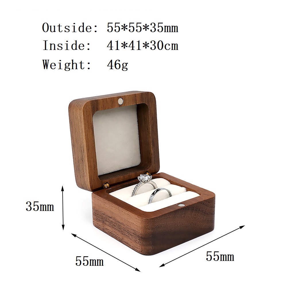Luxe ringdoos van walnotenhout voor het opbergen van enkele/dubbele oorbellen/manchetknopen, een prachtige trouwringdoos voor diamanten.