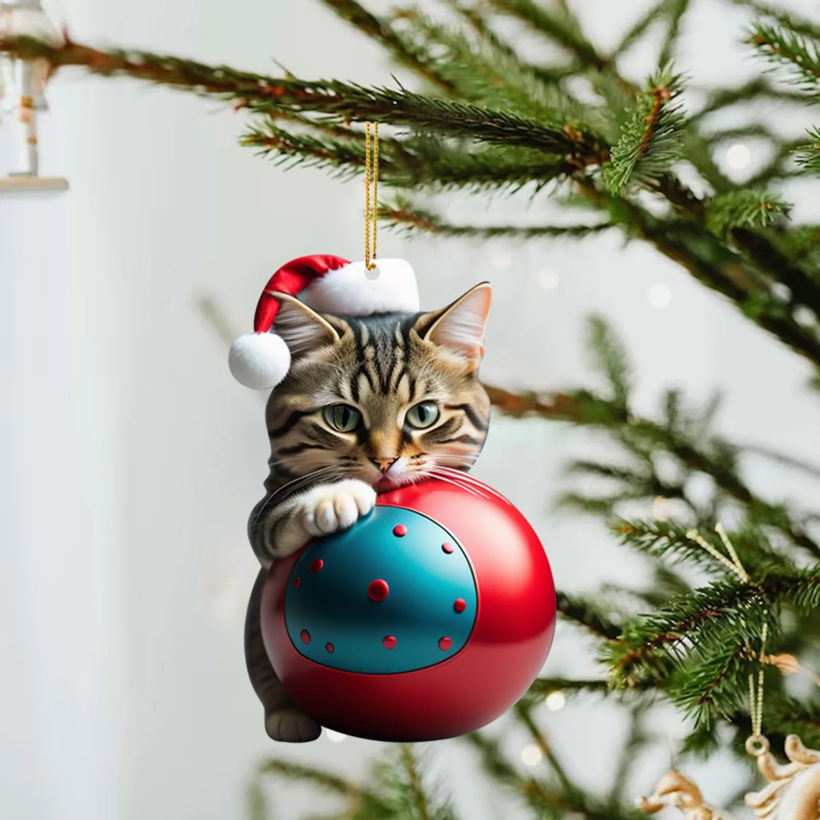 Christmas Modern Home Decoration,Car Pendant Hanging Ornament2d Acrylic Funny Cat Christmas Tree Ornament Cat Acrylic Ornament: Fluorescence Yellow