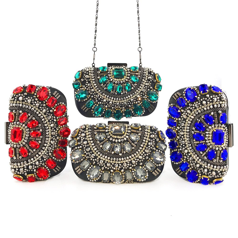 Famous Brand Women Handbags Black Crystal Evening Purse for Female Metal Clutches Beaded Bridal Wedding Box Flaps Bolsos Mujer