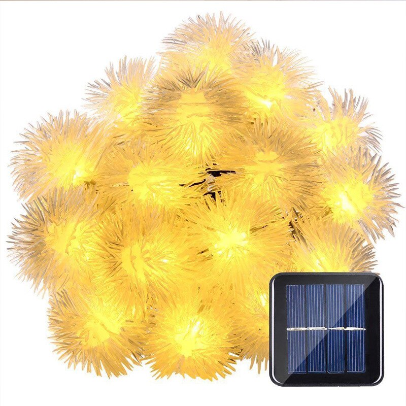 Pelsbold snebold 7m 50 led solar fairy guirlande led string lys udendørs have gård indretning gadebelysning jule solar lampe