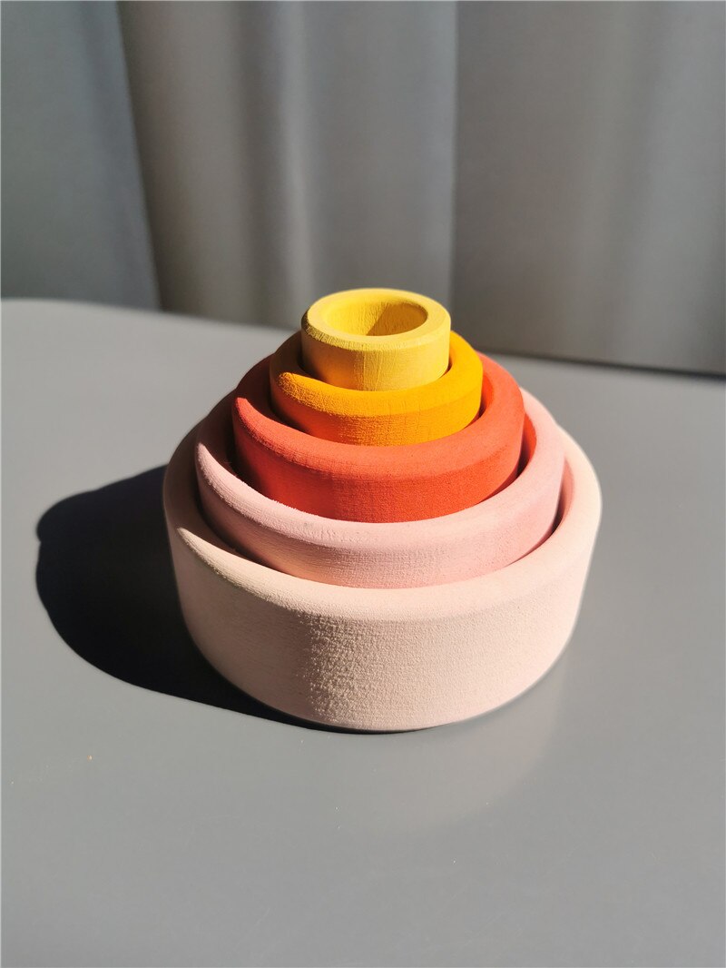 Baby Montessori Holz Spielzeug Regenbogen Verschachtelung Schalen Baswood 6 Schicht Bogen Hefter Blöcke Bäume: Rosa Schüssel