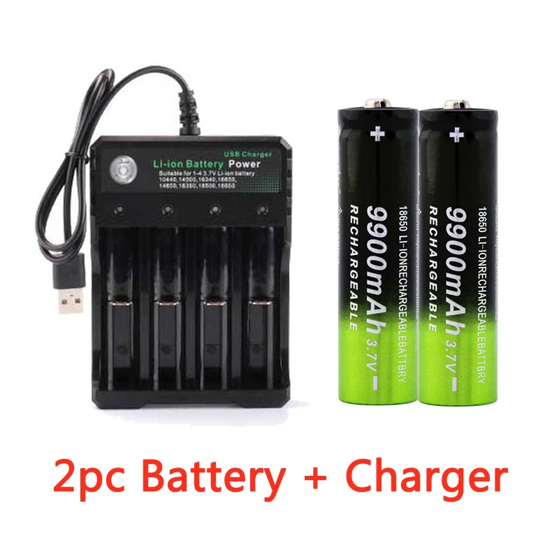 GTF 3.7V 18650 9900mAh Rechargeable Battery 2/4/8pcs Battery + 4 Slots 3.7V 18650 USB charger: charger 2pc battery