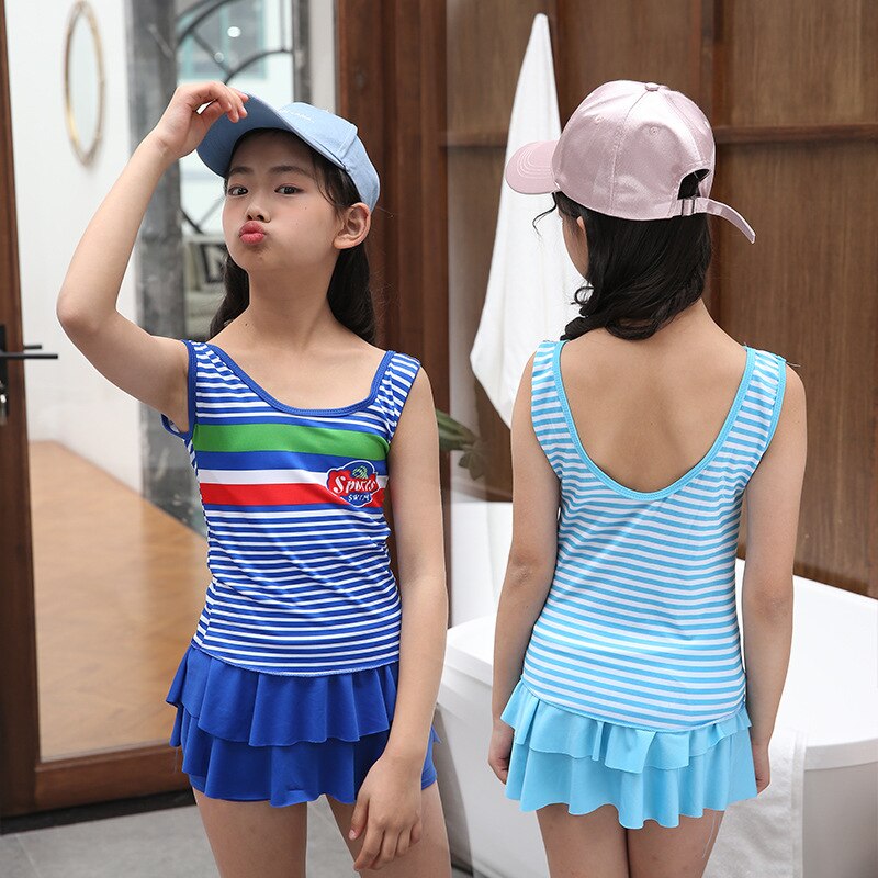 Maillot de bain sans manches pour enfants, jupe à rayures, vêtements de plage, printemps et été