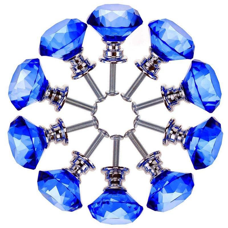 Blauw 10 Stuks 30Mm Crystal Glass Kast Knoppen Diamant Vorm Lade Keukenkasten Dresser Kast Kledingkast Pulls Handles