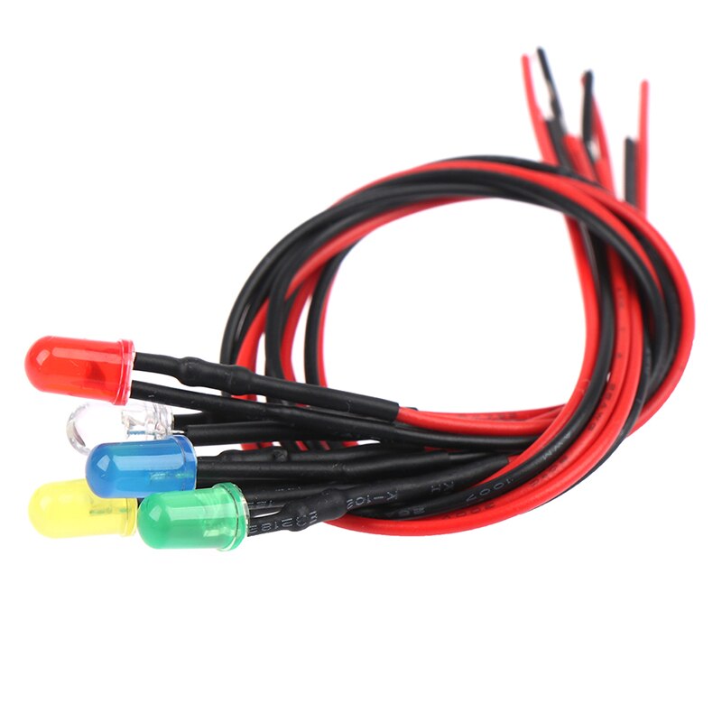 5X Min F3 3Mm 20Cm Pre Wired Led Ronde Licht Lamp Chip Kralen Kabel Dc Wit Warm rood Groen Blauw Geel Emitting Diodes