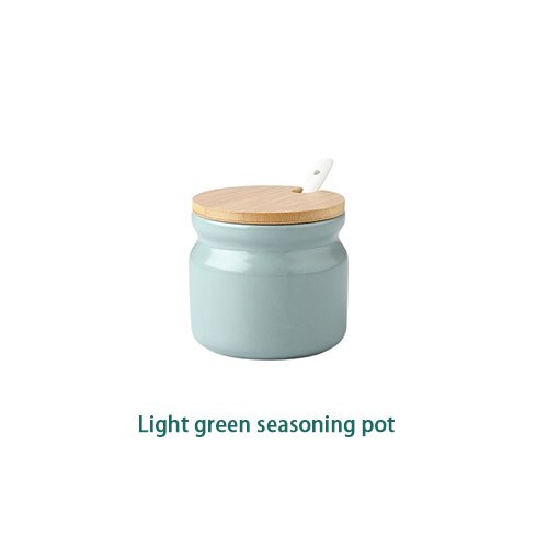 Ceramic Spice Rack Salt Shaker And Pepper Shaker Oil Bottle Set Kitchen Household Supplies For Spices Storage Jar With Cover: Light green
