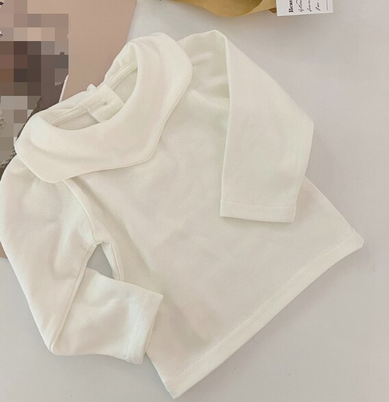 Meninas do bebê 0-2 anos bonito Pétalas gola base de manga longa t-shirts de algodão macio cor sólida all-combinar com Tops: WHITE / 24M (tag size 90cm)