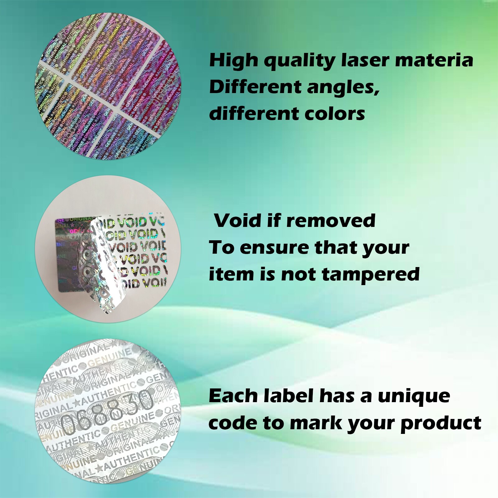2x3cm Silver High Security Tamper Evident Stickers Authentic Warranty Void Seal Hologram Label with Unique Number Adhesive label