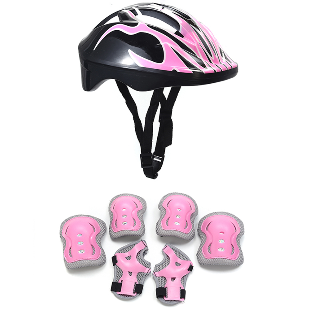 Casque de sécurité pour enfants, genouillère et coudière, ensemble d'équipement de protection de la tête pour garçons et filles, vélo, cyclisme, planche à roulettes, scooter, patinage: Black