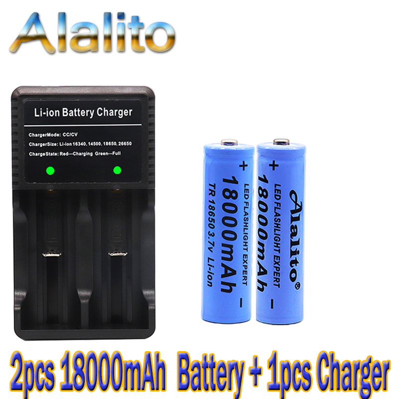 100% Original 3.7v 18000mah 18650 Lithium Rechargeable Battery For battery pack power tool Flashlight batteries+charger: White