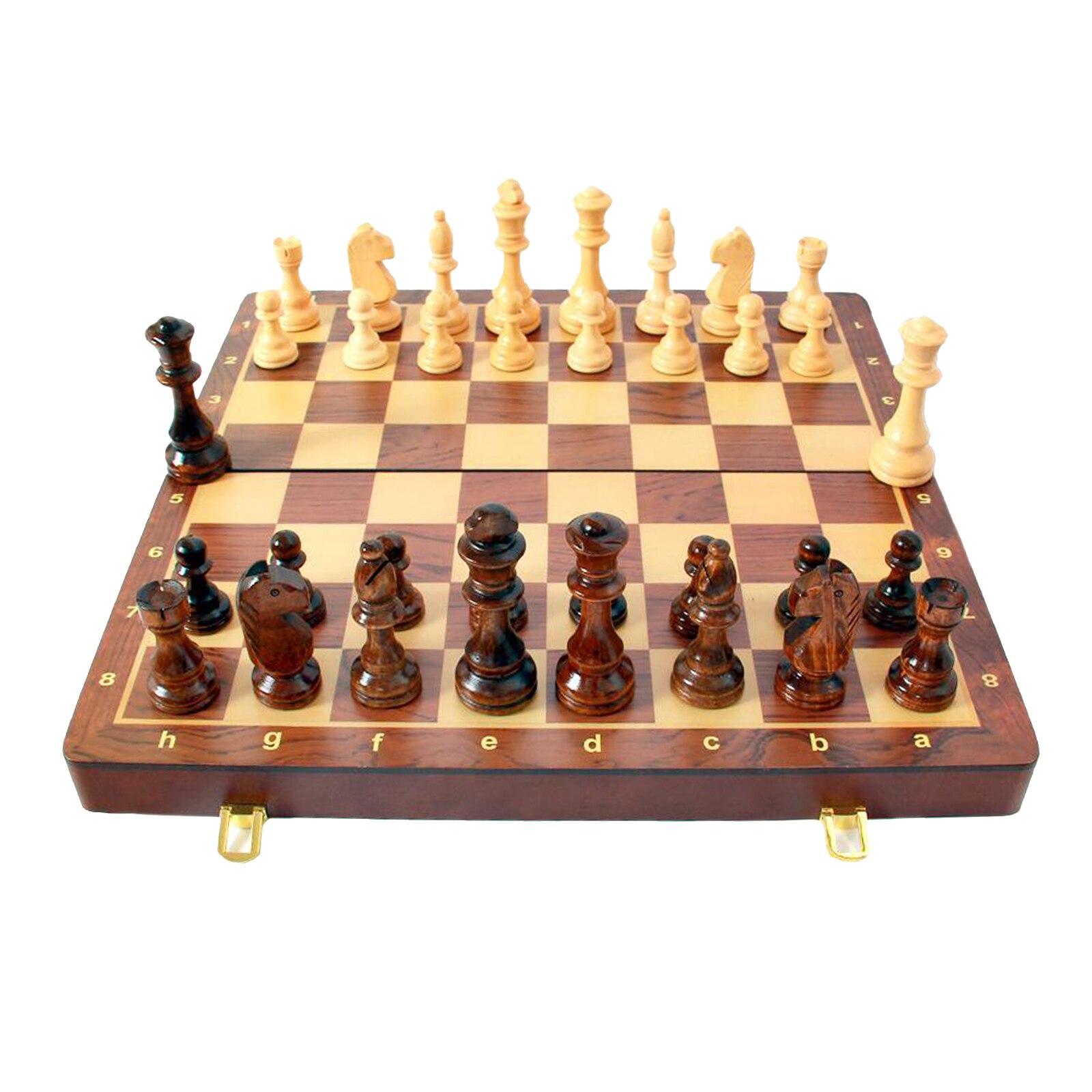 Juego de ajedrez tallado de madera, tablero de madera plegable, 18 "XL, hecho a mano