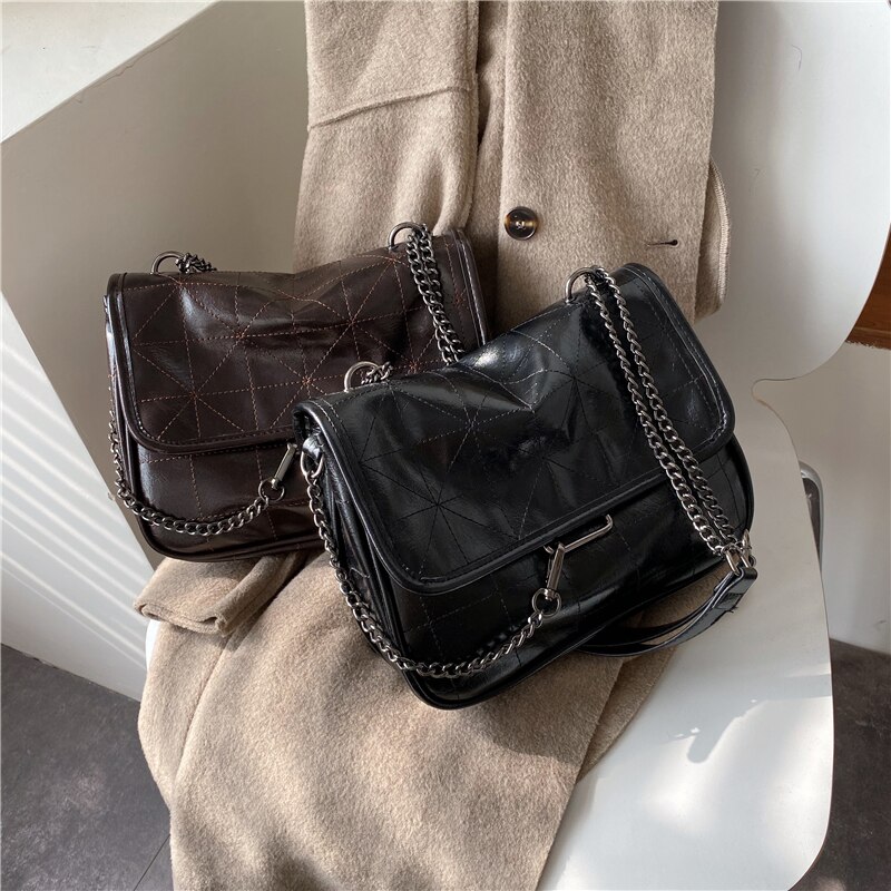 Sac à main Vintage pour femme, fourre-tout de bonne en cuir PU, sacoche à épaule avec chaîne,