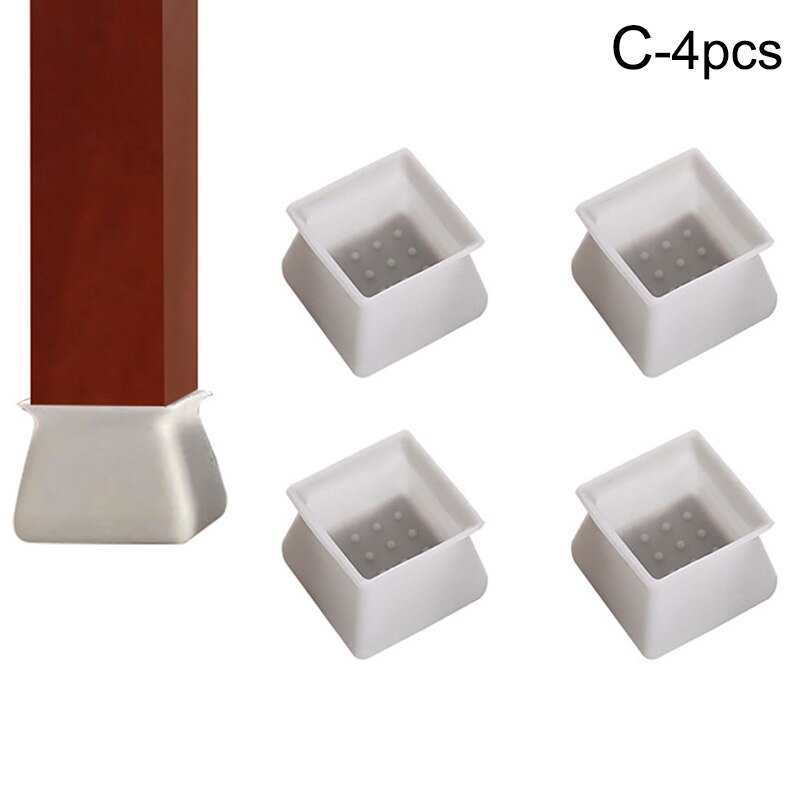 4 stuks siliconen stoel tafel voetbeschermer meubelpoten vierkante antislip pootdoppen onderste hoek vloer veilige pad: Grijs