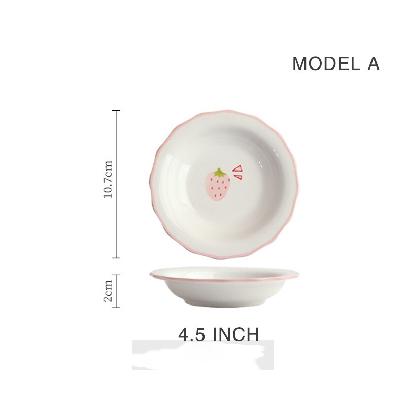 Ceramic Dinnerware Set Pink Dish Soup Spoon Noodle Plate Mug Food Bowl Girls Favor Easily Clean Home Use 1 Pcs Strawberry Style: Model A