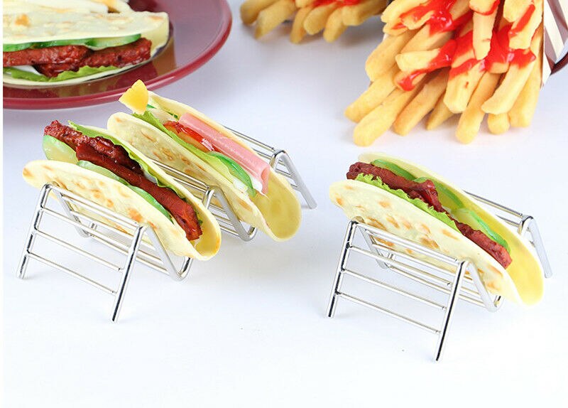 Taco Holder Stainless Steel Taco Stand Mexican Food Rack Shelf 1-4 Slots Convenient Kitchen Tool Sliver Rack Shelf
