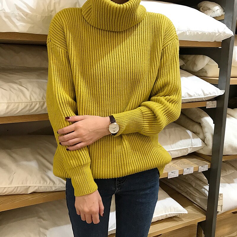 Korean Simple Basic Knitted Sweaters Women Winter Turtleneck Long Sleeve Pullovers Sweater Female Casual Jumper 8 Colors