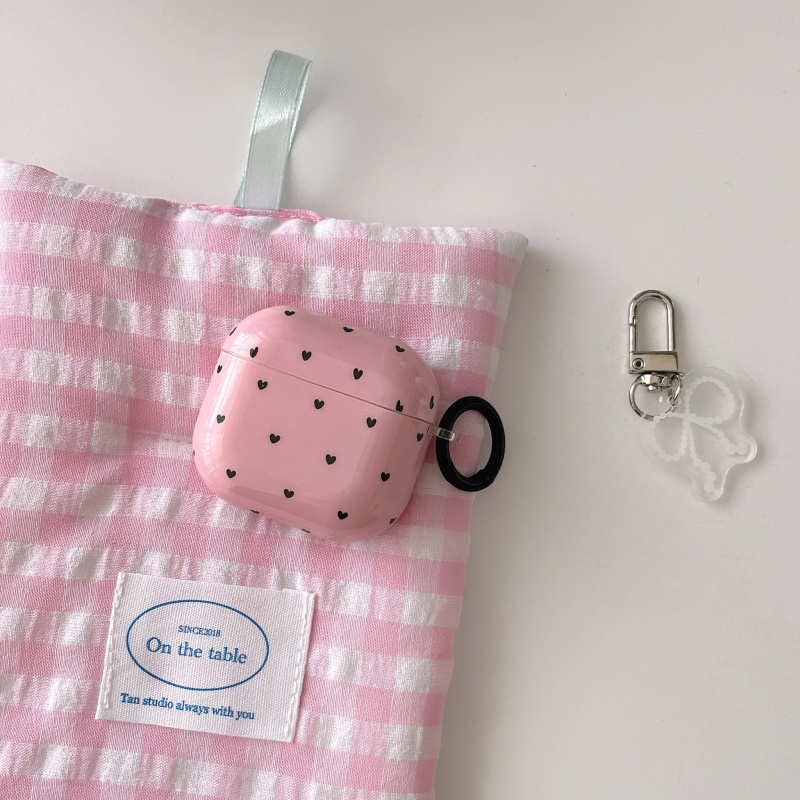 IMD Anti-fall Earphone Case with Pendant For Apple AirPods 1/2, Pro,Pro 2, AirPods 3, Airpods 4 ,Black-Pink Heart Pattern,