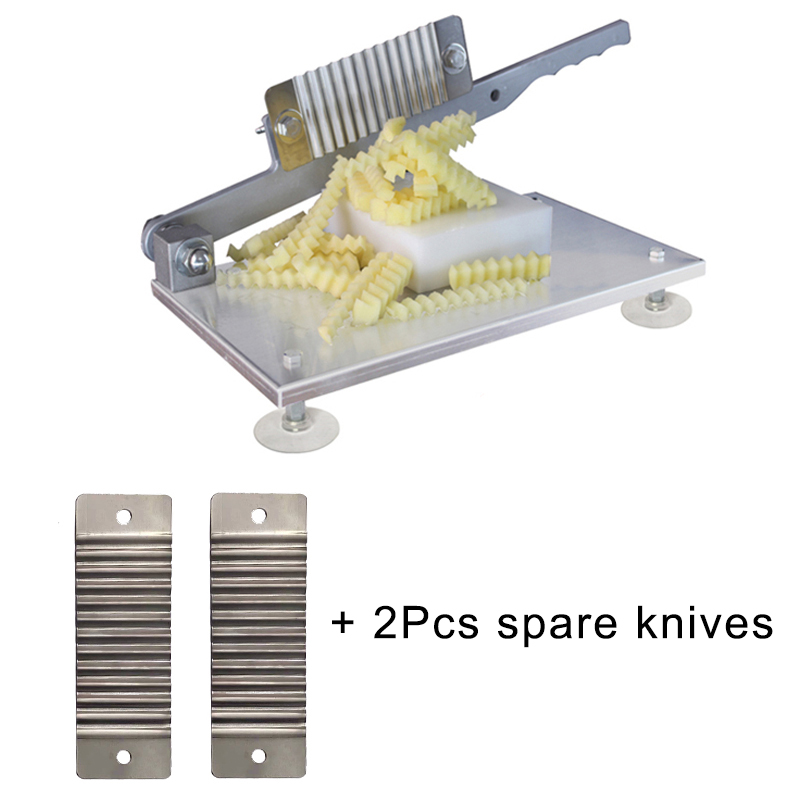 Commercial Stainless Steel Potato Chip Slicer French Fries Potato Cutter Potato Wavy Slicing Kitchen Vegetable Fruit Knives Tool: With 2 Spare knives