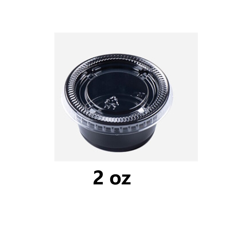 Black disposable sauce cup with lid Salad Ketchup container Snack bar takeaway supermarket tasting essential.: 2oz / 50pcs