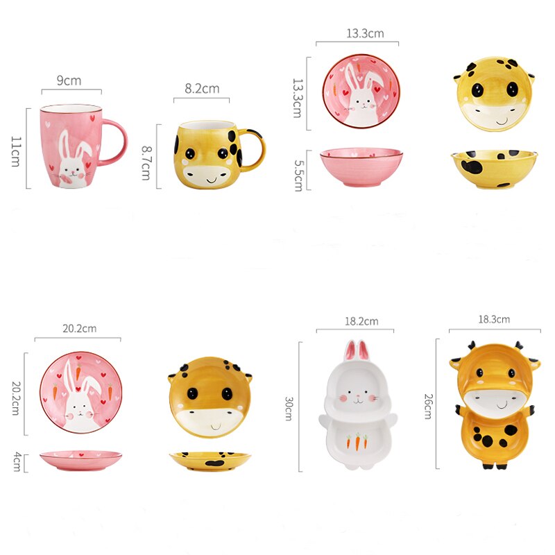 Children's Plate Set Of Rabbite Giraffe Baby Plate Dishes Ceramic Dineerware Set For Kids Bowl Plate Children's Cutlery