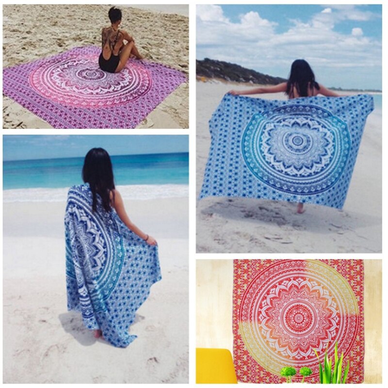 150*210cm Large Mandala Indian Beach Mat Polyester Thin Blanket Tapestry Wall Hanging Bohemian Yoga Shawl Mat Blankets