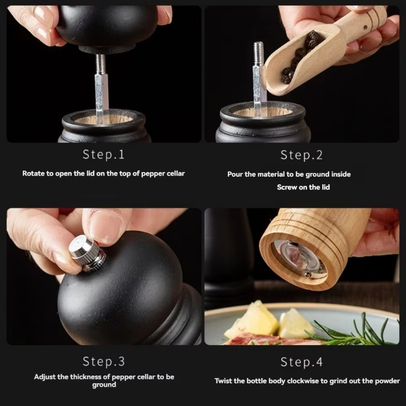 Black Pepper Mill Dutch Wood Manual Pepper Grinding Seasoning Bottle Grinder Pepper Mill