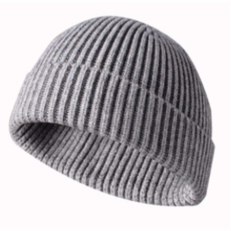 Mænd / kvinder vinterstrikket hat beanie skullcap sømand cap manchet brimless retro varm: Grå
