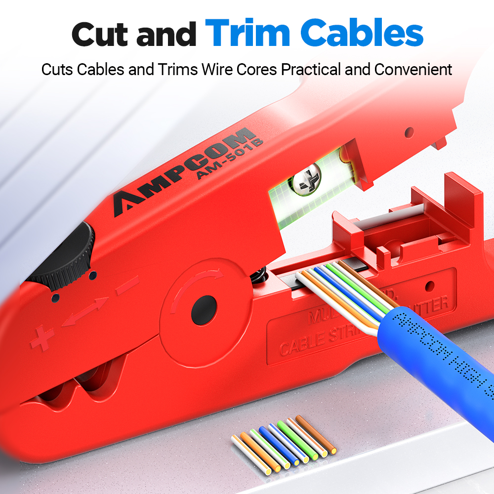 AMPCOM Wire Stripper Ethernet Cable Cutter Round Cable Cutting Tool Lan Cable Stripping Tool for CAT7 CAT6 CAT5E CAT5 Round Wire
