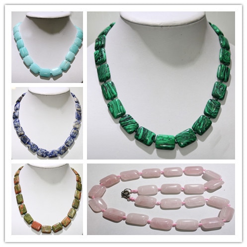 natural stone necklace crystal agates malachite tiger eye Square beads for women jewelry necklace vintage style 18 inches