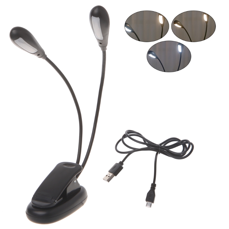 2 Dubbele Flexibele Armen 4 Led Clip-On Lichtlamp Voor Pianomuziek Stand Book Ea: Default Title