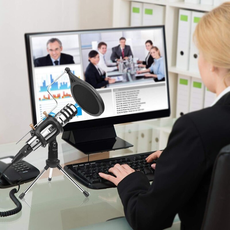 Kondensatormikrofon ,3.5mm studioopptak kringkasting datamaskinmikrofon med stativstativ for karaoke, spill, podcast, video