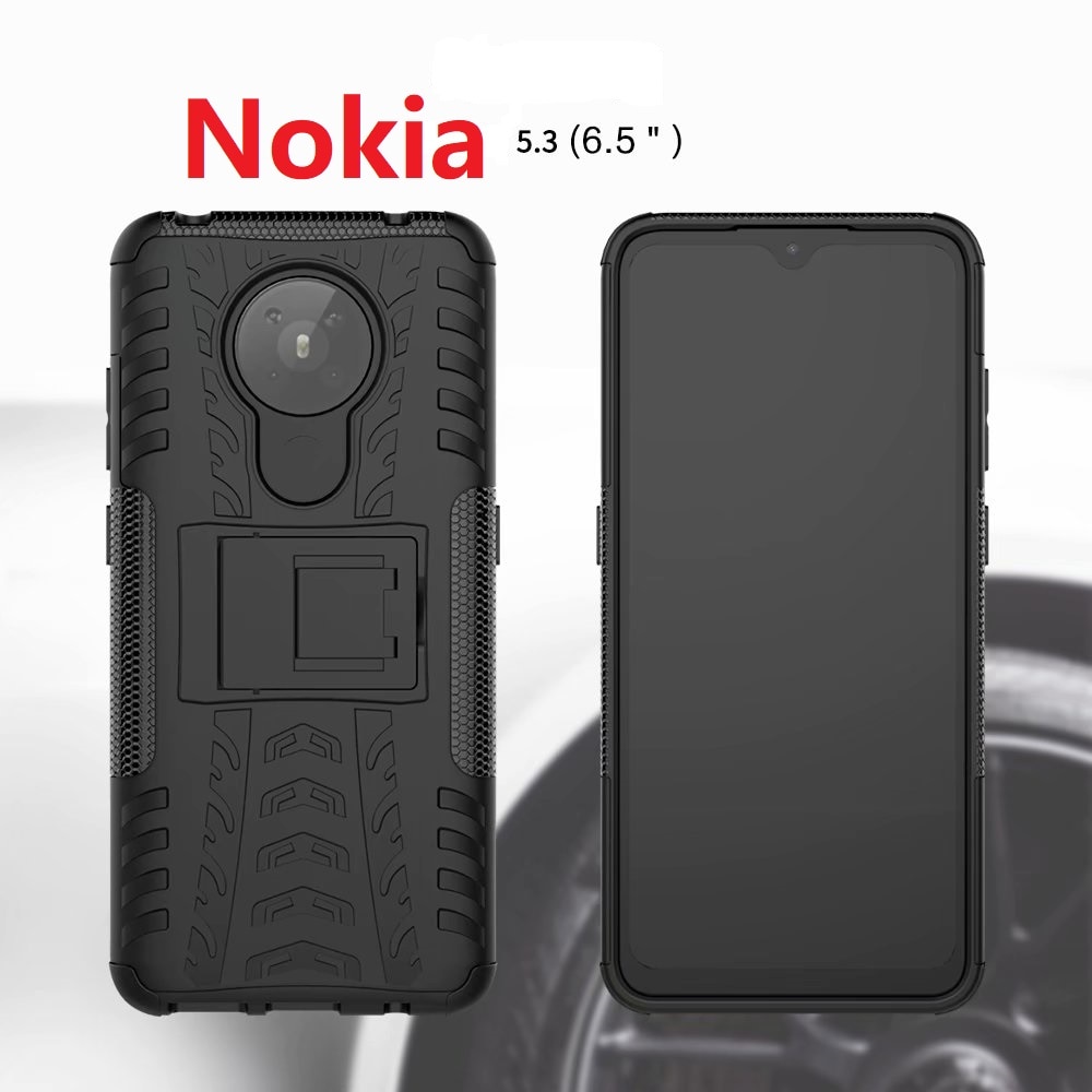 Hybrid Armatura Cassa Del Telefono Per Nokia 5.3 Duro Coperture + Temperato di Vetro Del Silicone di Gomma Molle Della Pelle Del Gel di Custodie