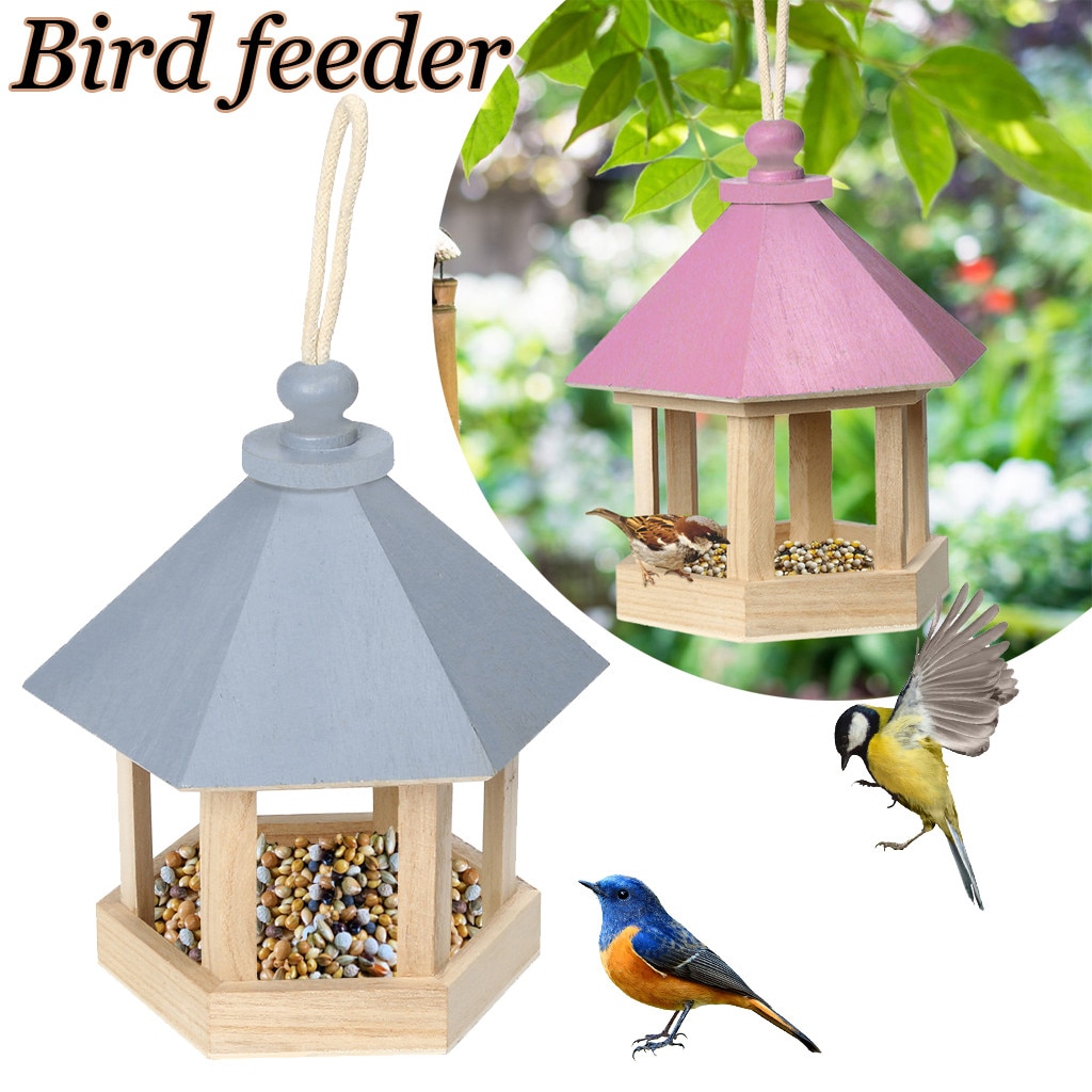 Panier en bois pour animaux de compagnie mangeoire pour oiseaux, décoration de jardin de pour cour hexagonale, suspension en forme de maison, mangeoire pour oiseaux offre spéciale