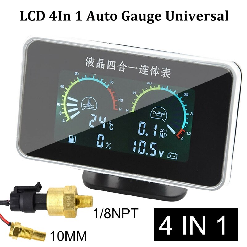 Voltímetro Digital multifunción para coche, medidor de presión de aceite y agua, LCD, 4 en 1