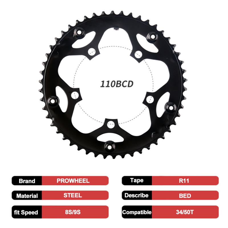 PROWHEEL 110BCD Kettingblad 34 T 50 T Racefiets Kettingblad 9/10/11 Speed Dubbele Snelheid 110 BCD Fiets Kettingwiel Fiets Deel: Licht Groen