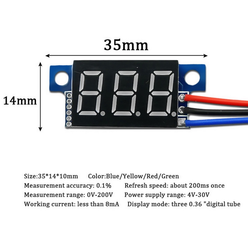 Mini Three-wire 0-200V DC Digital Voltmeter, Voltmeter With Reverse Polarity Protection, Circuit Measurement Voltmeter