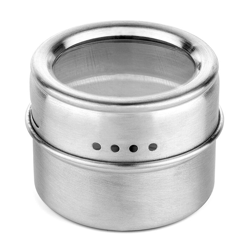 Magnetisk krydderkrukke med et sterkt gjennomsiktig toppdeksel. rustfritt stål rund lagring krydderkrukke, riste eller vende, magnetisk boks,