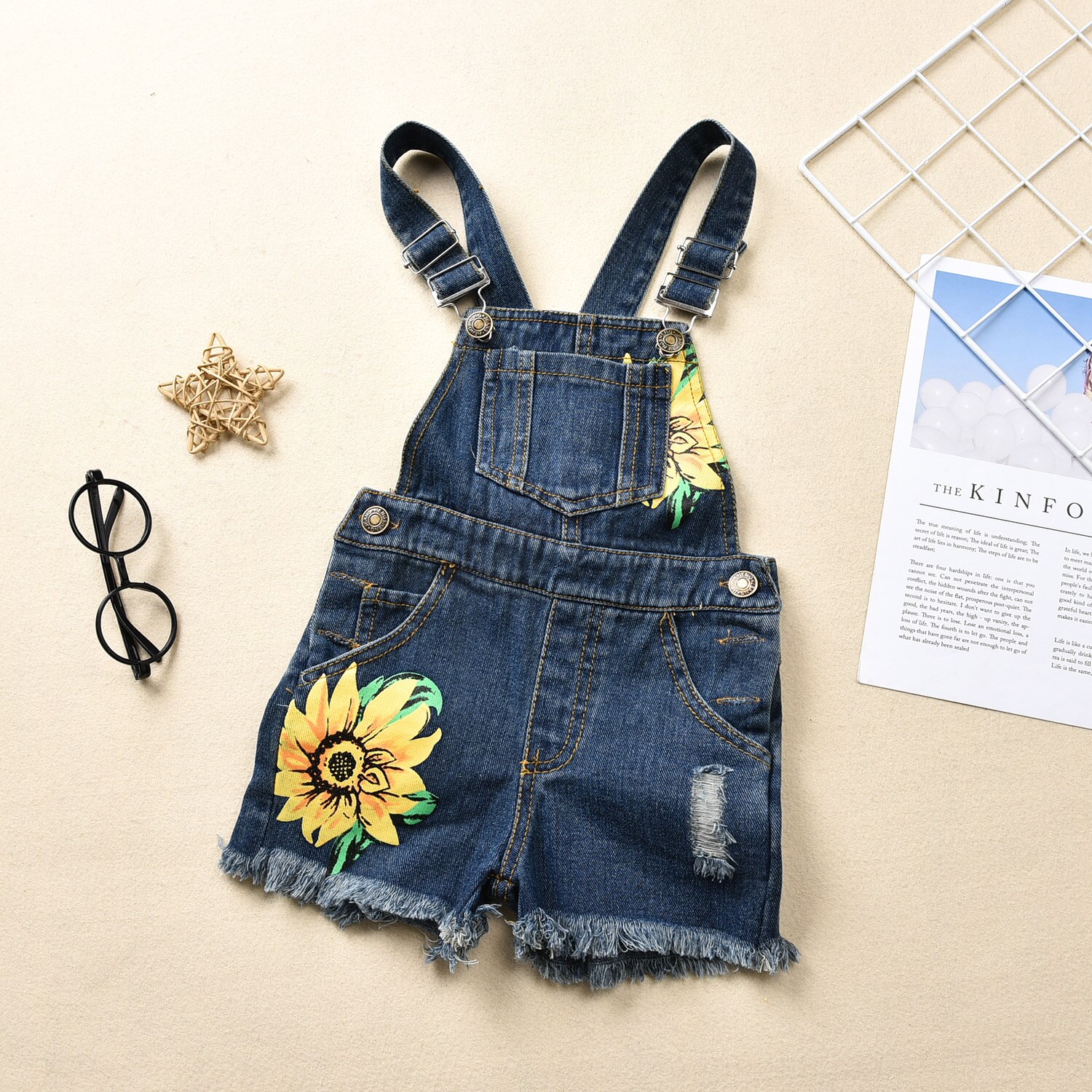 6m-3 år barn bebis flicka solros denim playsuit outfits sommar barn overall one-piece kläder