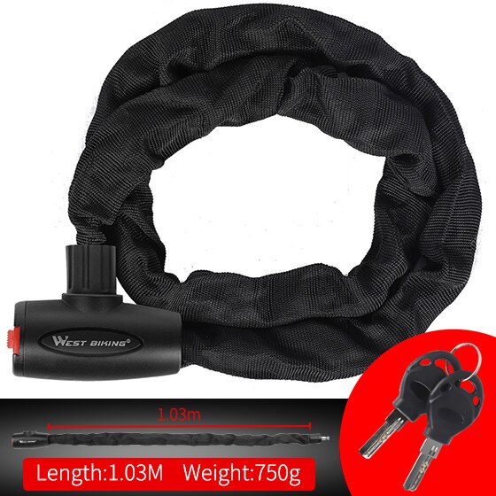 WEST BIKING Bicycle Lock MTB Road Bike Safety Anti-theft Chain Lock with 2 Keys Outdoor Cycling Bicycle Accessories Bike Lock: 103CM