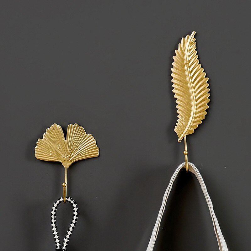 Ganci appesi a forma di foglia d'oro retrò appendiabiti da parete senza punzonatura appendiabiti appendiabiti asciugamano organizzatore domestico autoadesivo
