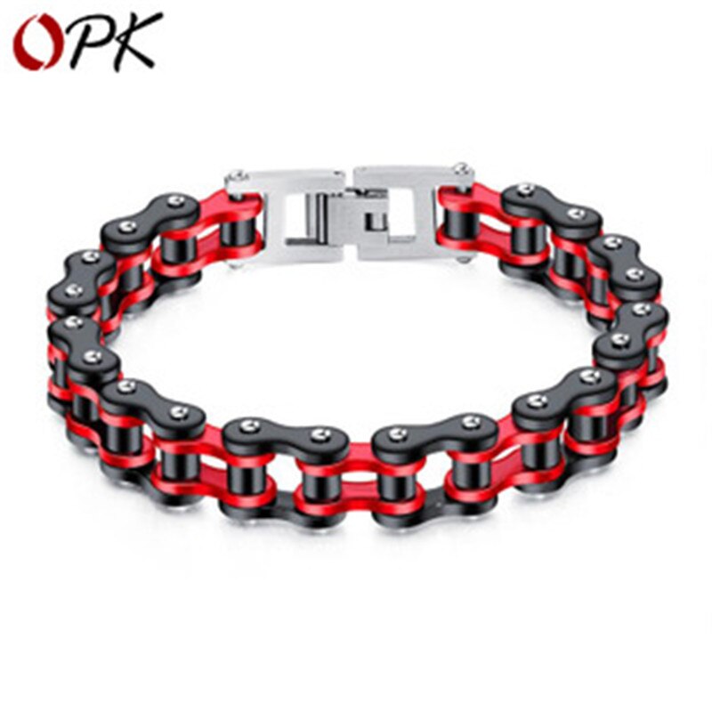 Hommes bracelet punk hommes bleu moteur vélo chaîne titane acier inoxydable locomotive vélo vélo chaîne bracelets bijoux: black red