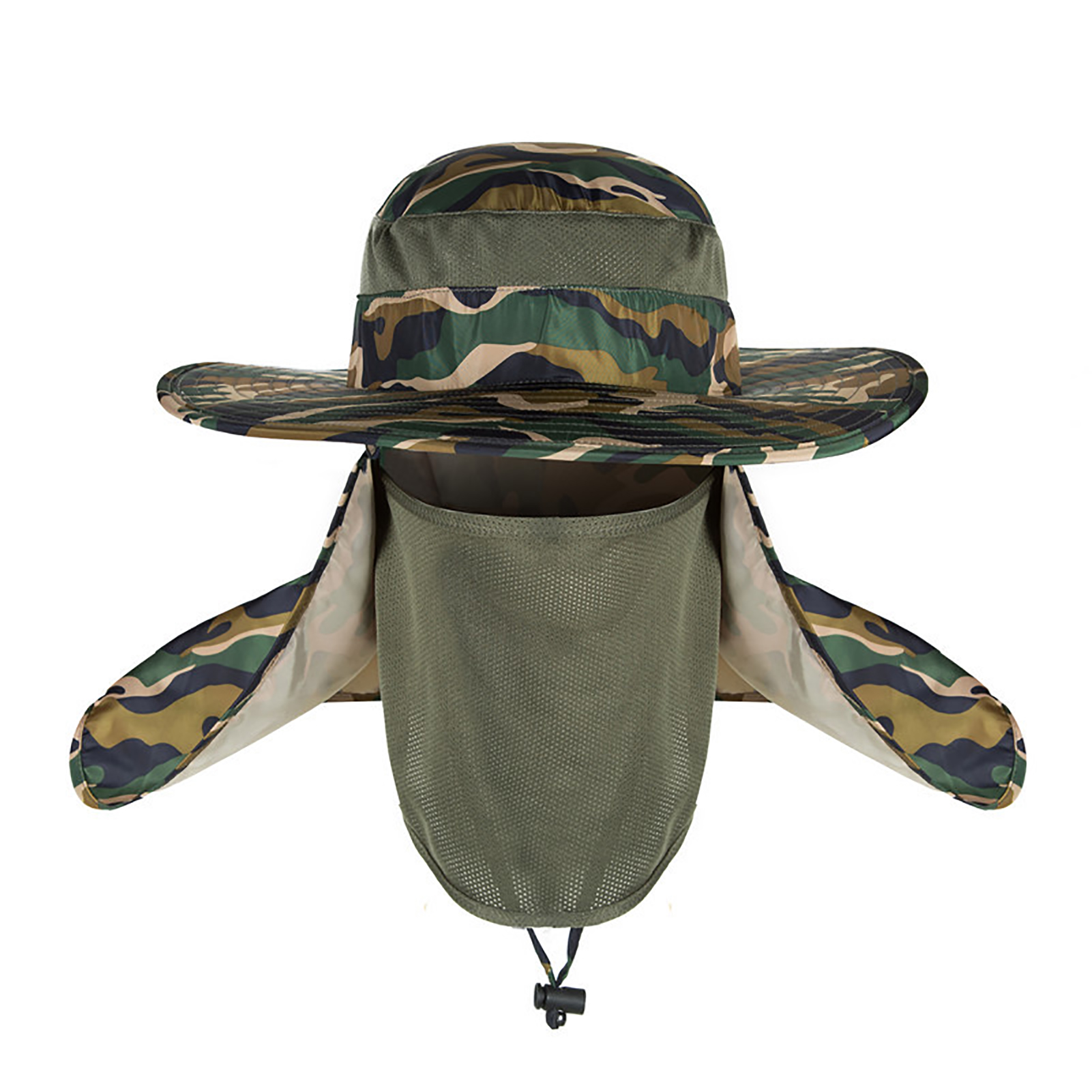 Summer Outdoor Sun Protection Fishing Cap Neck Face Flap Hat Wide Brim Face Neck Cover Protection for Men LL@17: Army green