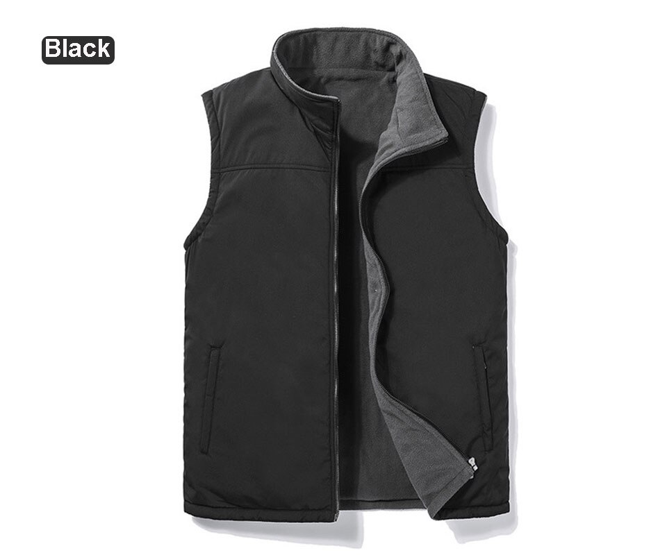 Casual Herfst Winter Fleece Heren Vest Zwart Mouwloos Mannen Vest 5XL Warme Dikke Heren Vest Jas Chaleco Gilet: Black / 5XL