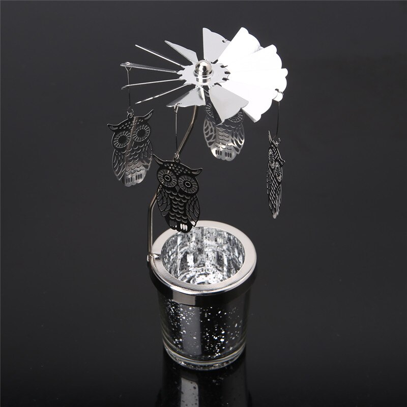 Roterende lysestage fyrfadslys lysestage metal te lysholdere karrusel bryllup hjem fest dekor 10- type  c42: Ugle