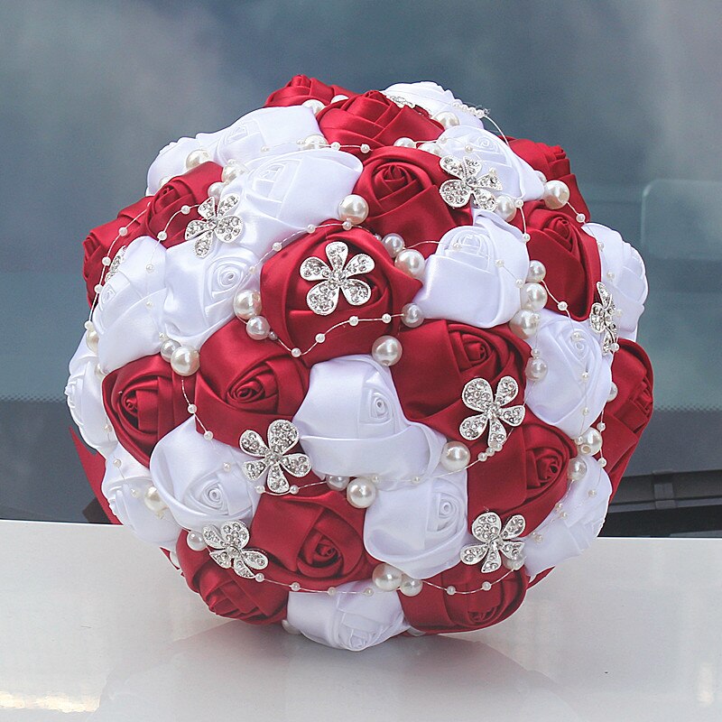 Janevini royal azul e branco cristal casamento bouquet diamante luxo frisado noiva flores fita de cetim rosa buquês de noiva 2020