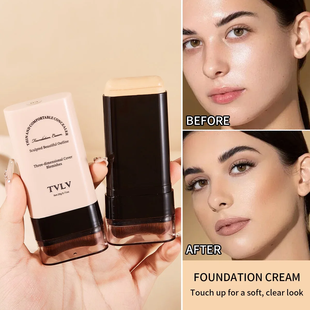 Tvlv eraser foundation makeup stick 20g,  med borste för att ljusa upp huden flytande foundation, långvarig makeup concealer