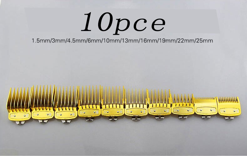 10pce Hair Clipper Limit Comb Guide Attachment Size Barber Replacement 3/6/10/13/16/19/22High /25/1.5/4.5mm: 10pce gold