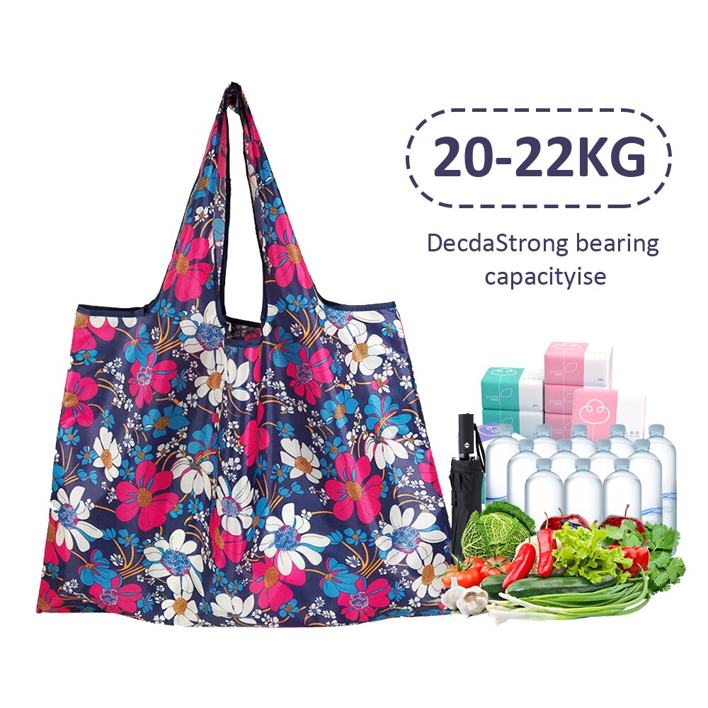 Foldable Shopping Bags Eco Reusable Storage Bags Cartoon Animal Floral Fruit Pattern Sundries Organizer Bags 56x46cm 1PC