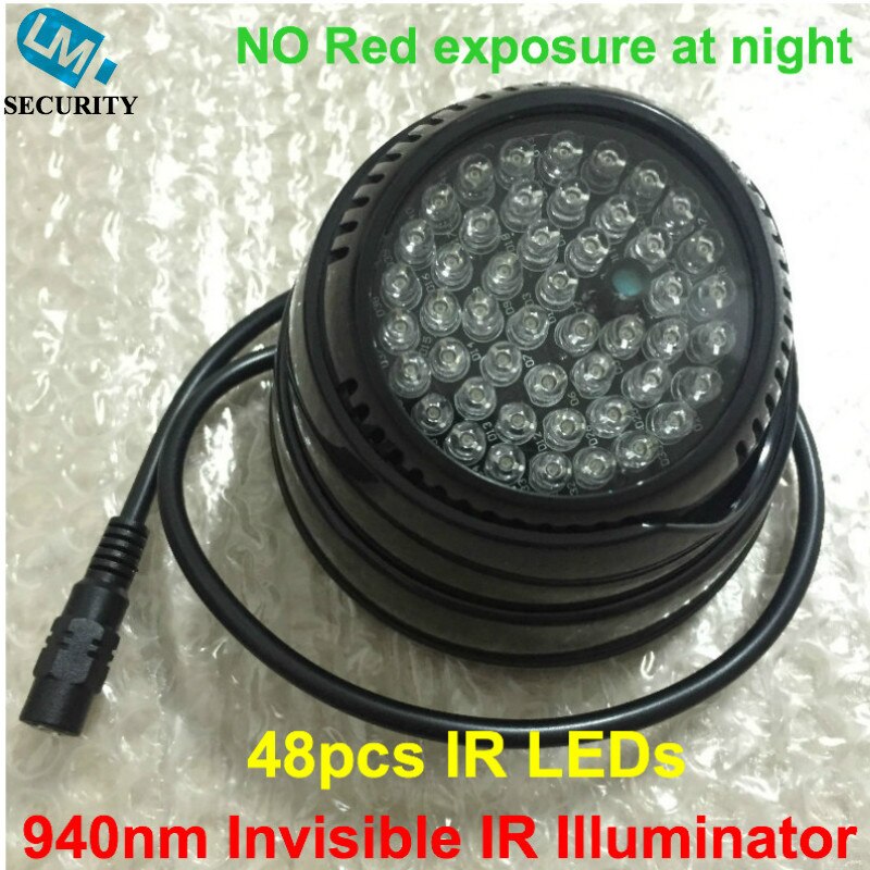 Lihmsek 940nm IR Illuminator with 48pcs IR Infrared LEDs for CCTV Camera 60 90 degree, Small Miniature White Black housing