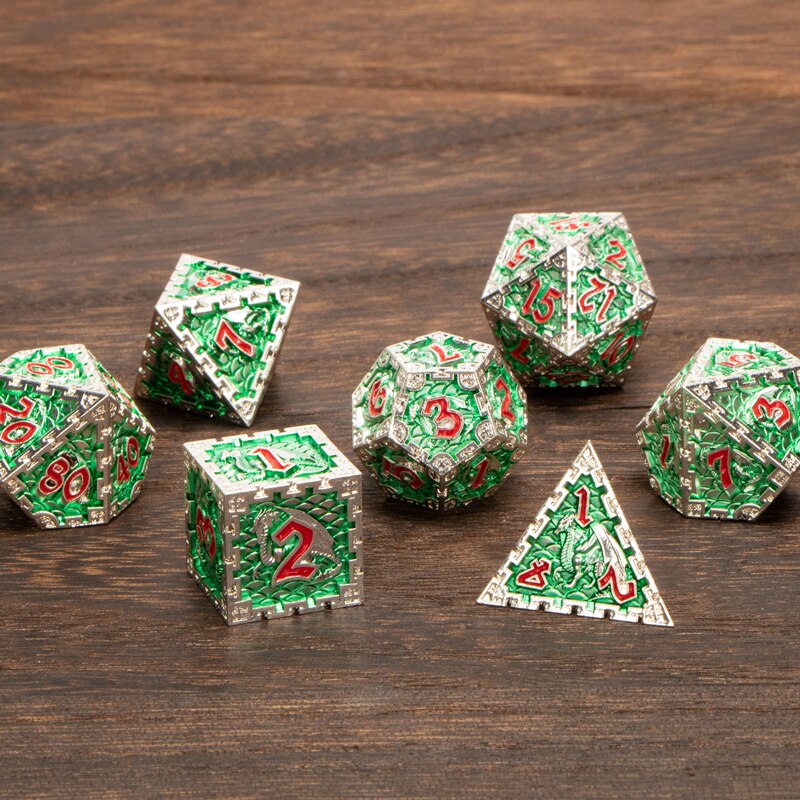 Set di dadi Dnd in metallo bianco arcobaleno 7 pezzi RPG poliedrico D &amp; D D + D prigione e drago D20 D12 D10 D % D8 D6 D4 gioco di ruolo